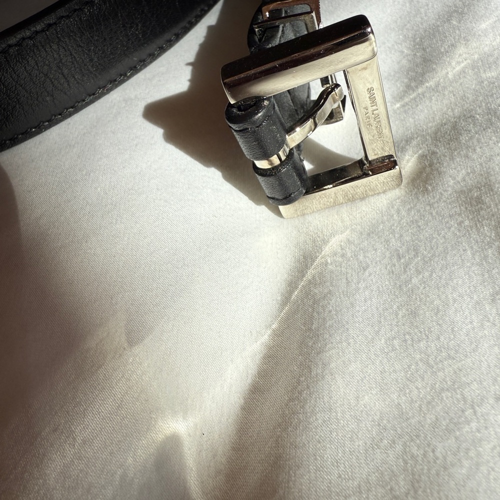 Yves Saint Laurent Black Leather Belt with Silver YSL Accent - Picture 4 of 7